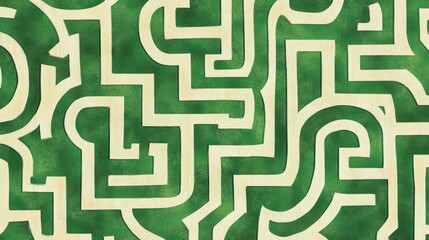 Obraz premium Seamless Pattern of Green and White Labyrinth Designs with Natural Beige Tones