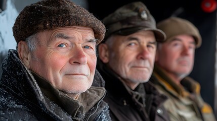 Fototapeta premium Senior Men in Winter Coats with Hats and Serious Expressions