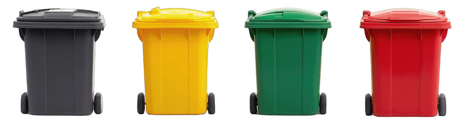 Set of colours street garbage Empty waste bin isolated on transparent background