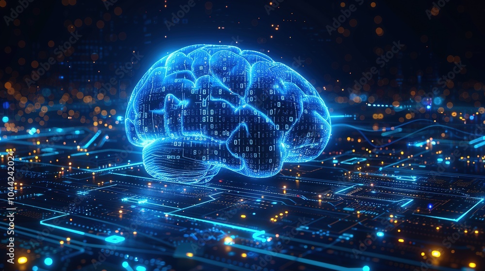 Aufkleber a glowing digital brain on a circuit board, symbolizing technology and artificial intelligence.