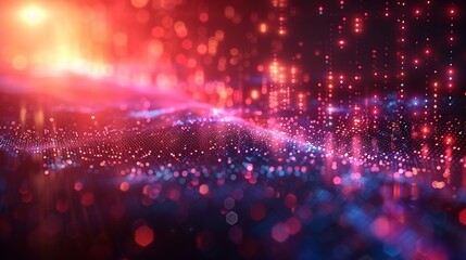 Obraz premium A vibrant abstract representation of digital data flowing through a colorful landscape.