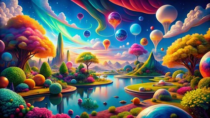 Obraz premium Surreal Zoom Meeting Background: Dreamy Landscapes and Abstract Elements for Creative Virtual Environments