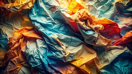 Textured Close-Up of Crumpled Paper with Double Exposure Effects for Creative Backgrounds