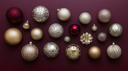 christmas background with golden  and silver ornament