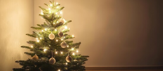 Minimalist Christmas tree with simple white lights and geometric ornaments