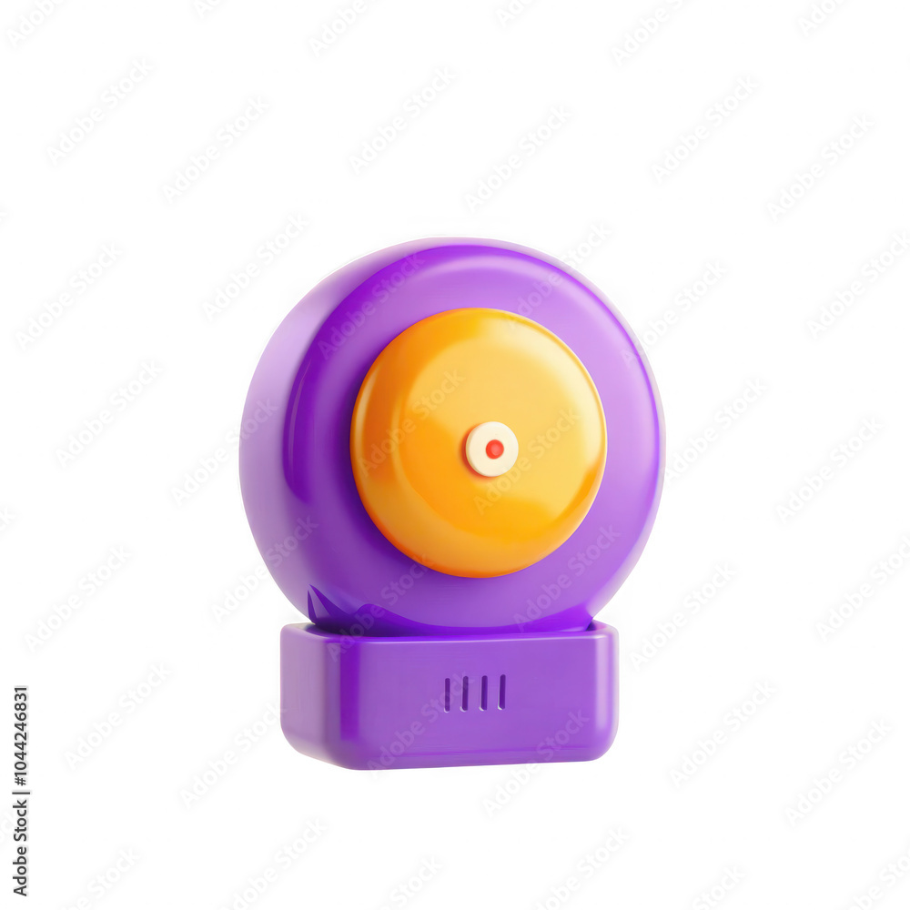 Poster this image features a colorful 3d model of a purple and yellow toy bell. the vibrant design makes it