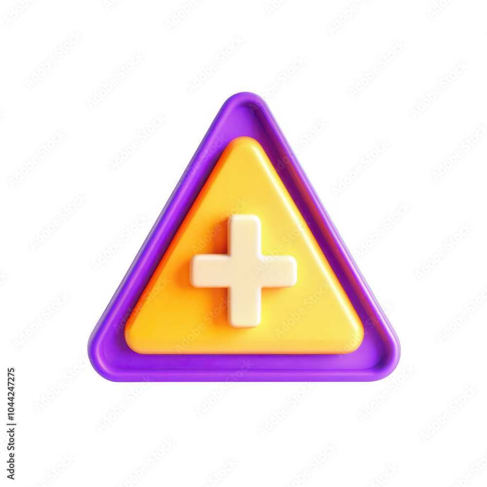 Aufkleber this image depicts a colorful 3d triangular icon featuring a central plus sign, designed in bright p