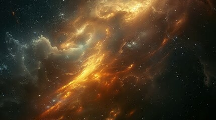 Fototapeta premium A Cosmic Nebula with Glowing Orange and Yellow Gas Clouds