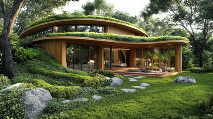 Obraz premium Modern Eco-Friendly House Surrounded by Lush Nature