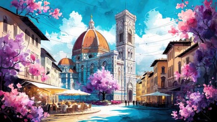 A watercolor illustration of picturesque Florence
