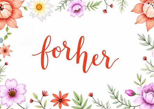 Floral frame with "for her" text in colorful design