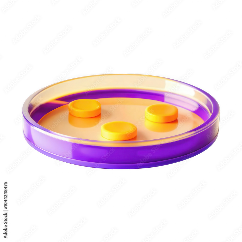 Poster a colorful circular game token tray features three circular tokens in yellow atop a vibrant purple b