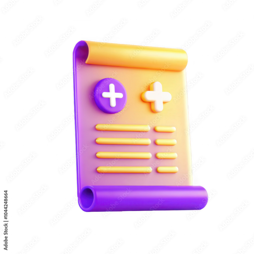 Poster a colorful 3d render of a document with plus icons representing addition or expansion, displaying vi
