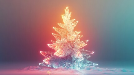 holographic colored 3d abstract shiny christmas tree. futurustic xmas tree with glass