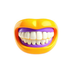 Fototapeta premium A vibrant, cartoonish mouth with bright yellow outer lips and white teeth, set against a black background, showcasing a joyful expression.