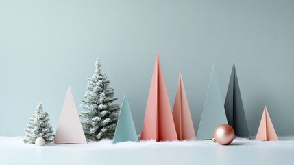 paper art christmas illustration with christmas tree. greeting card wallpaper