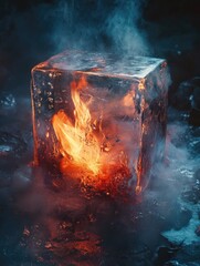 Icy Cube with Fire Effect
