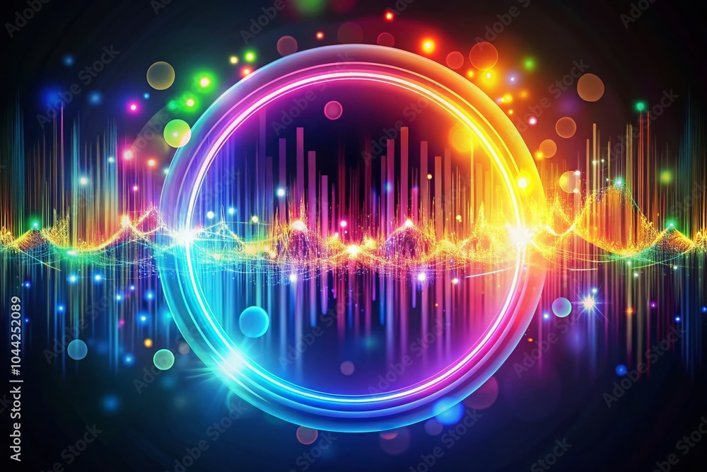 Poster vibrant neon sound waves - colorful music equalizer with bokeh effect for dynamic visuals