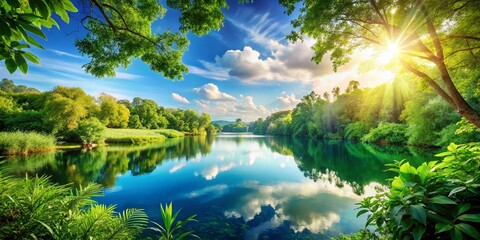 Fototapeta premium Vibrant Nature Scene Showcasing The Environment with Lush Greenery and Clean Water for Eco-Friendly Awareness