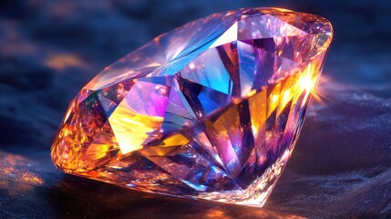 A stunning close-up of a polished gemstone illuminated by light, capturing its intricate internal patterns and sparkling brilliance