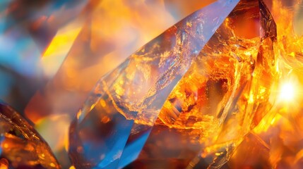 Abstract close-up of a polished gemstone under light, revealing its brilliance and intricate internal patterns, showcasing elegance and beauty