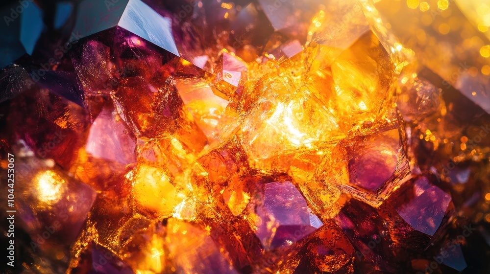 Poster stunning abstract close-up of a gemstone under light, revealing its dazzling internal patterns and r
