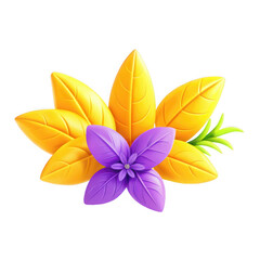 This 3D render showcases vibrant yellow and purple leaves alongside green accents, perfect for design and decoration.