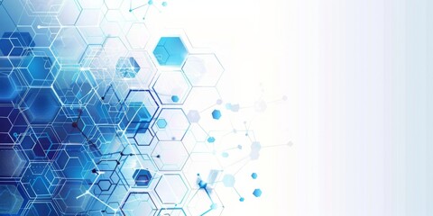 Fototapeta premium Abstract background with hexagons and blue connections for medical technology, science, or tech concept. Vector illustration on a white background. 