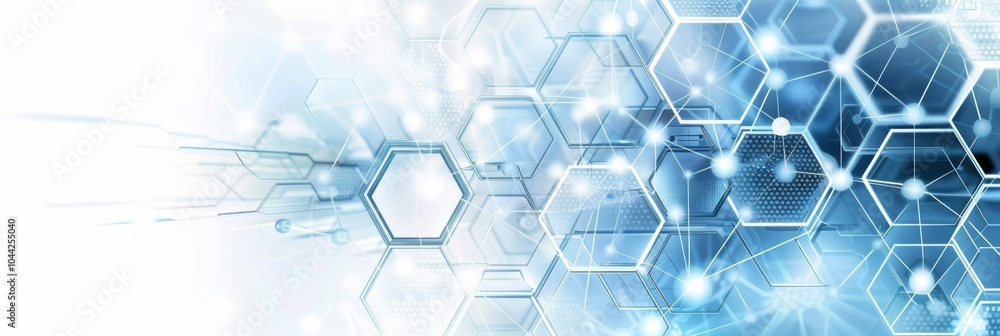 Poster abstract background featuring hexagons and connection lines for medical technology