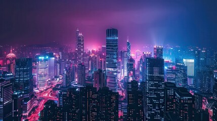 Obraz premium Vibrant Night Cityscape with Neon Lights