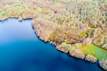 Sezelhe dam, River Cávado. aerial view with drone of the Sezelhe reservoir, municipality of Montalegre. Portugall. Mountain lake forest concept