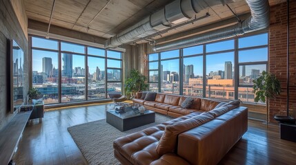 Naklejka premium Modern Urban Living Space with City View