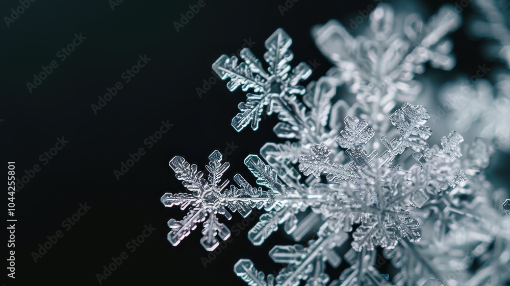 Poster delicate snowflake macro shot on dark background
