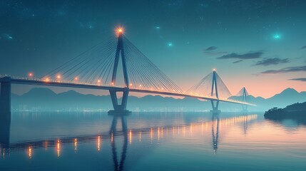 Fototapeta premium Illuminated Suspension Bridge Against a Starry Night Sky