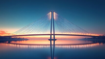 Obraz premium A Cable-Stayed Bridge Over Calm Water at Sunset