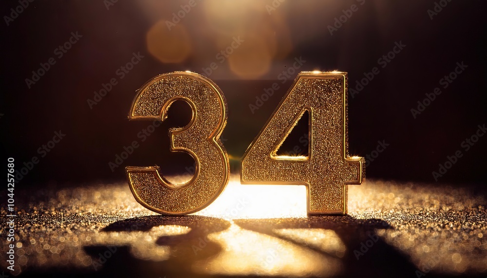 Poster Golden Number 34 Artistic Display with Bokeh Background