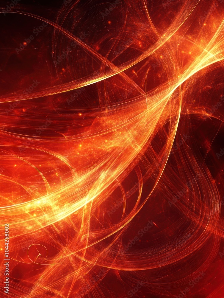 Poster Abstract fiery red and orange lines and glow with a dark background.