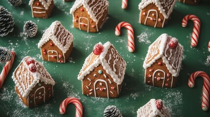 vector red christmas wallpaper background with cookie houses. christmas houses. xmas card