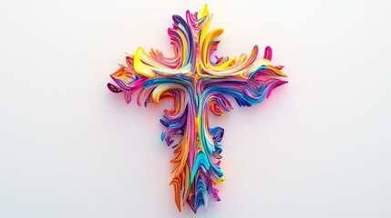 3d holographic colored abstract holly cross against white background