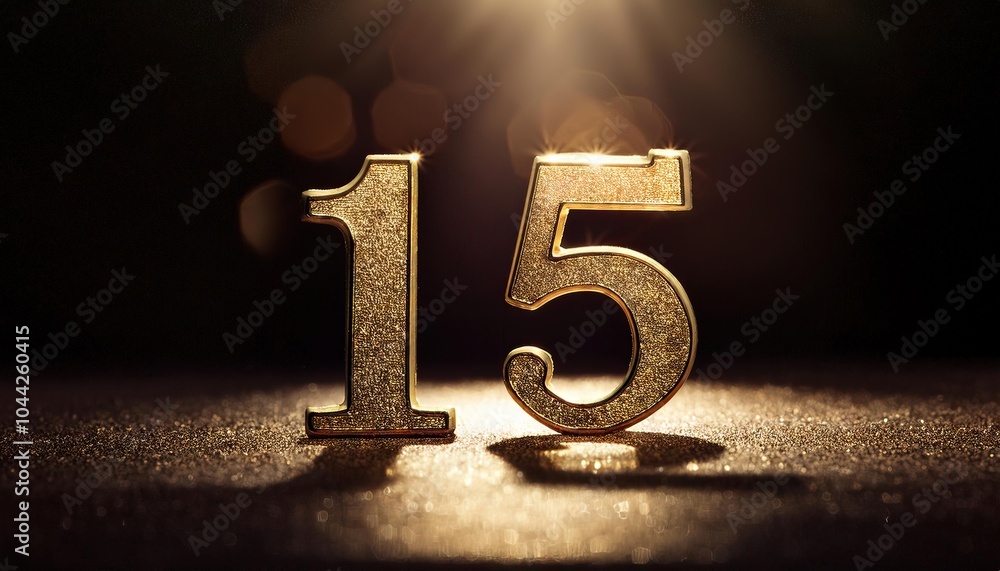 Poster golden number 15 with sparkling background