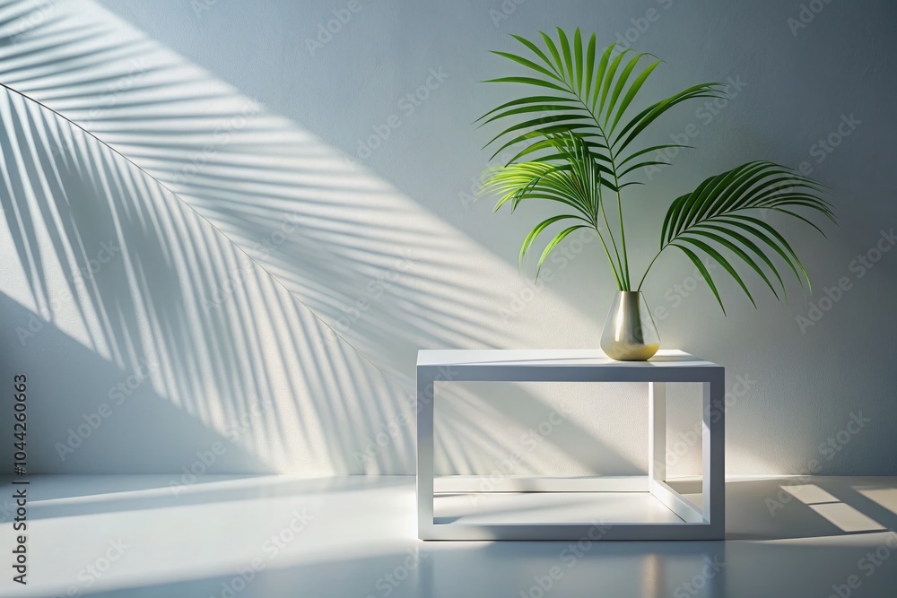 Aufkleber white abstract geometric form with soft light and palm leaf shadows for modern design and advertisin