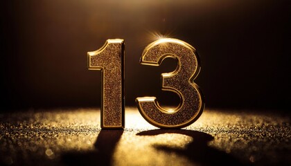 Golden Number 13 Against Dark Background