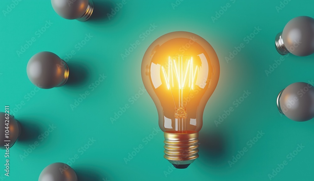 Aufkleber glowing light bulb on a turquoise background symbolizing idea innovation and creative the image repr