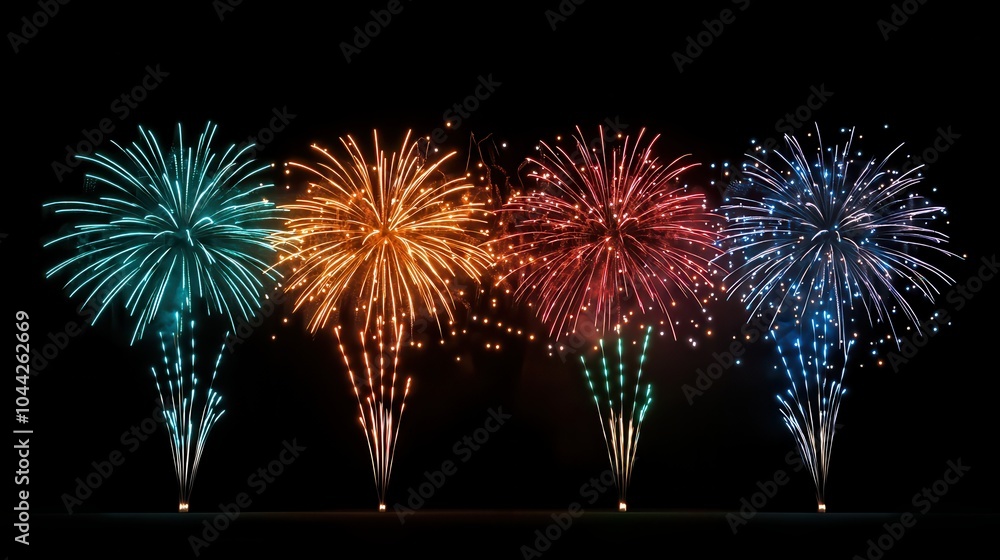 Poster magnificent fireworks display in the nighttime sky vibrant explosions of multicolored lights create 