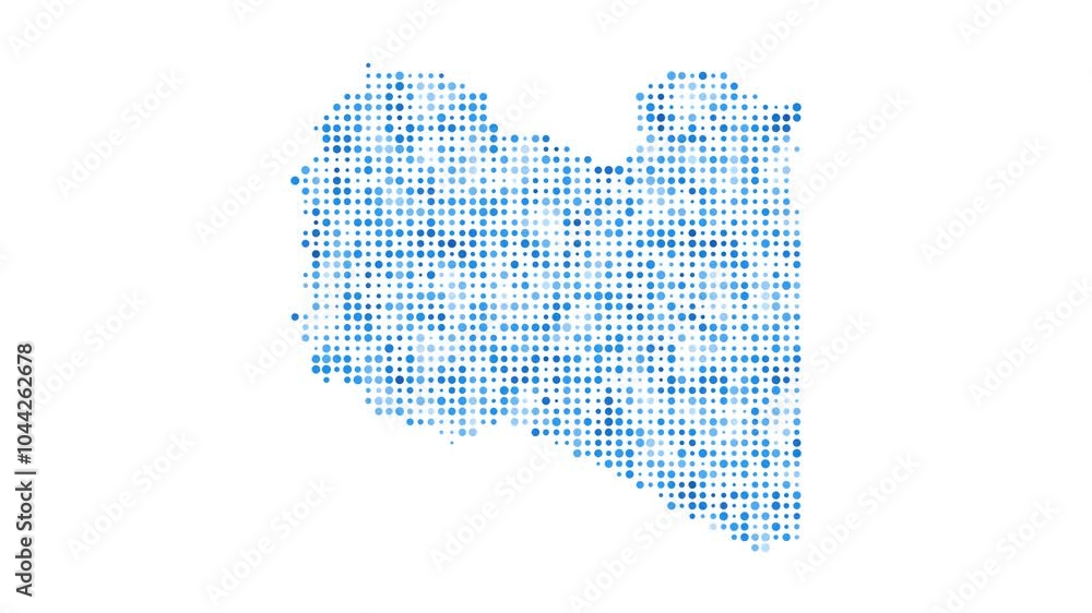 Poster libya dotted digital map. map of libya with pulsating colored circles. shape of the country filled w