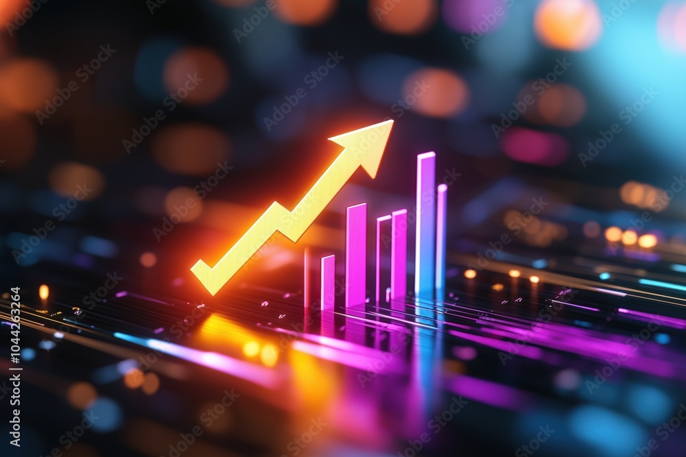Aufkleber upward trending graph and arrow depicting growth and success in digital technology and business anal