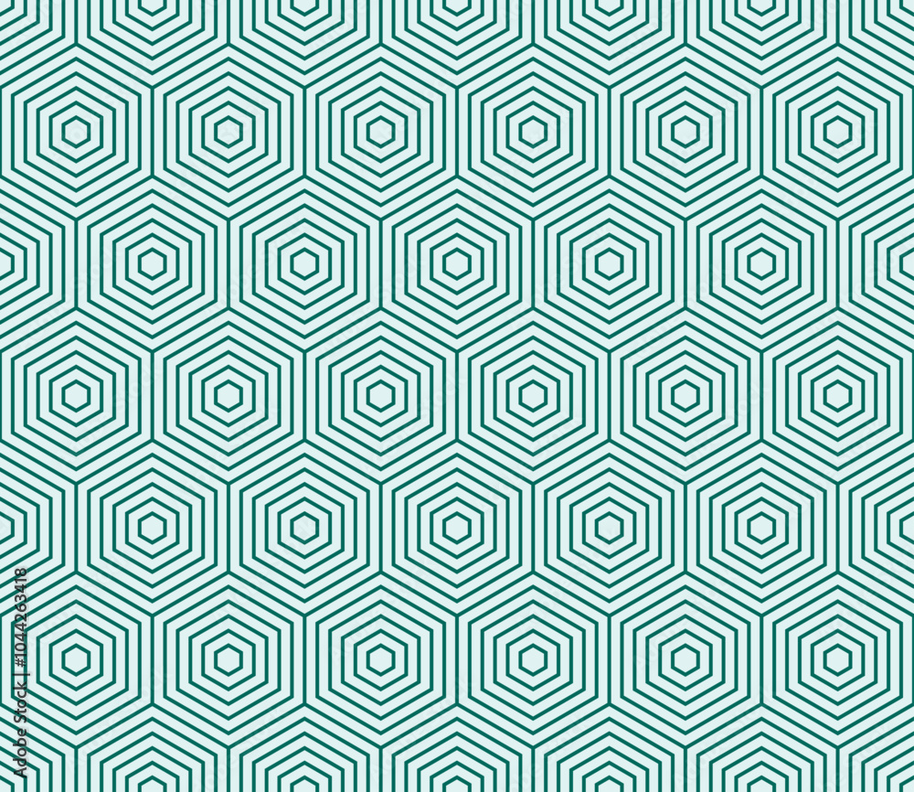 Poster abstract pattern of hexagon shapes. teal color on matching background. simple stacked hexagons. larg