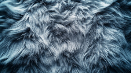 Texture of gray long wolf fur close up top view