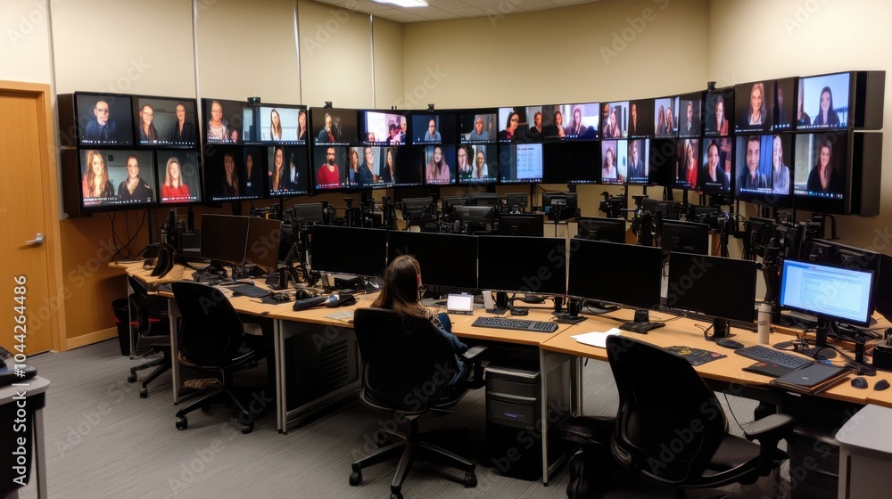 Poster student engaged in multi-screen learning environment