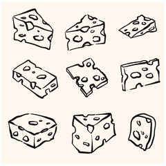 Cheese set With illustration style doodle and line art